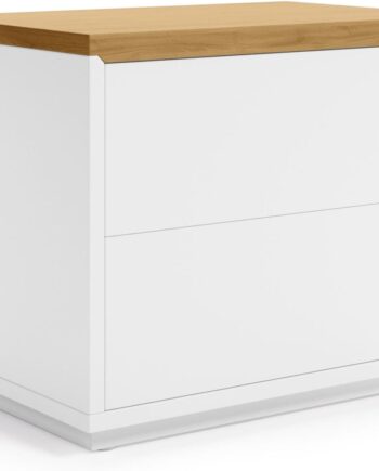 Sengebord Kave Home Abilen Moderne Nordisk Med Hvid Skuffe   Egetræsplade H44ã B36ã L53 Cm