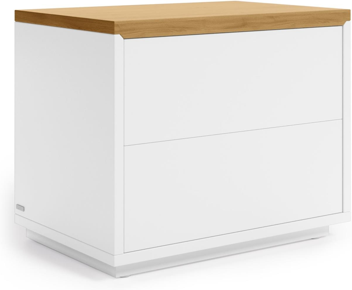 Sengebord Kave Home Abilen Moderne Nordisk Med Hvid Skuffe Egetræsplade H44ã B36ã L53 Cm