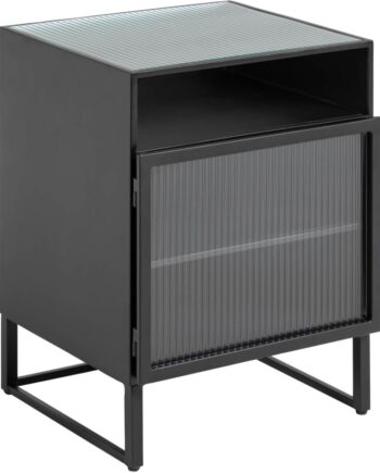 Sengebord Kave Home Trixie Industrielt Sort Stål Og Hærdet Glas H58xb41xl45 Cm