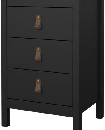 Sengebord Vesterholm Lunor Natbord    Skuffer  Mat Sort  H70 Cm  Inkl  Læder- Og Metalgreb  Fsc  Antivælteanordning