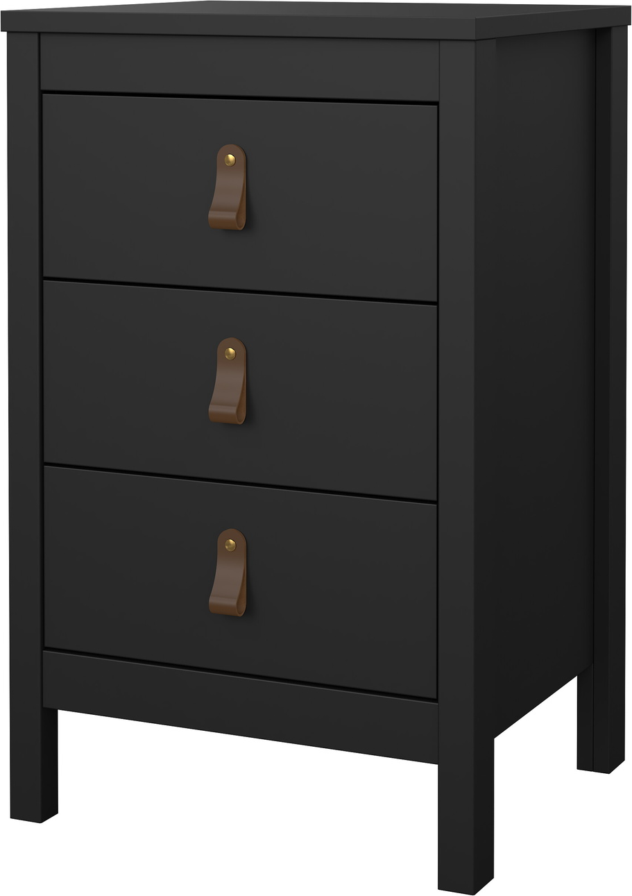 Sengebord Vesterholm Lunor Natbord Skuffer Mat Sort H70 Cm Inkl Læder- Og Metalgreb Fsc Antivælteanordning