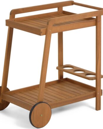 Serveringsvogn Kave Home Felisa   Massivt Akacietræ  Natur   Mobil Trolley Med Hjul