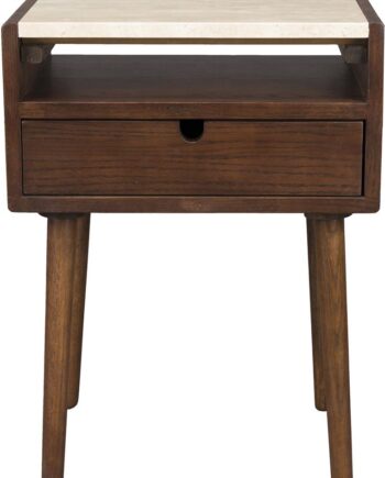 Sidebord Dutchbone Arda Småbord   Egetræ Og Travertin Kaffefarvet 45x35x60 Cm