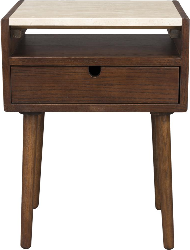 Sidebord Dutchbone Arda Småbord   Egetræ Og Travertin Kaffefarvet 45x35x60 Cm
