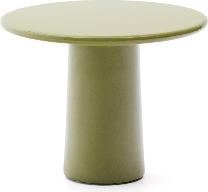 Sidebord Kave Home Albanella Rundt Cementbord Med Glansfuld Grøn Finish ø65 H51 Cm