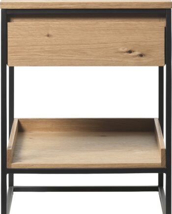 Sidebord Nordique Design Rivoli Til Stuen H60xø45 Cm Natur Egetræ Sort Metal Med Skuffe Og Hylde