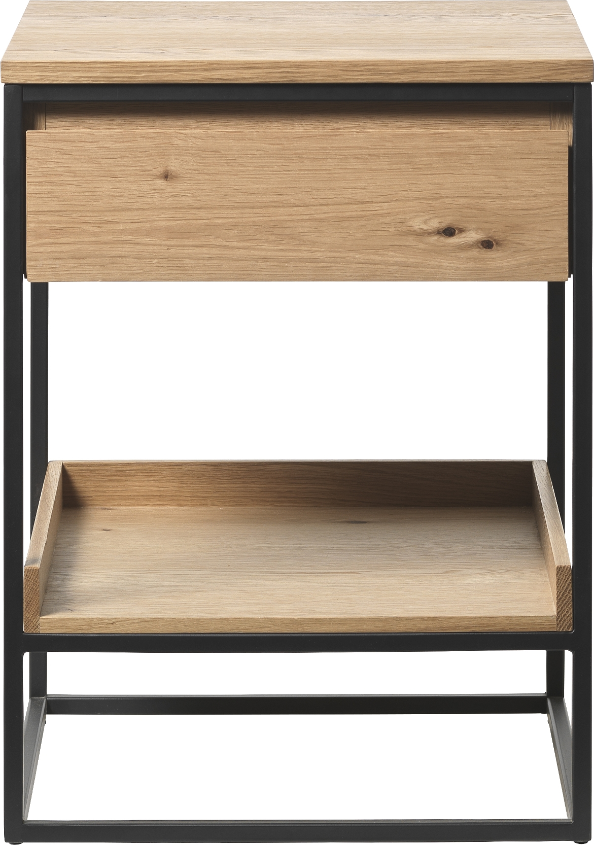 Sidebord Nordique Design Rivoli Til Stuen H60xø45 Cm Natur Egetræ Sort Metal Med Skuffe Og Hylde