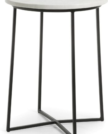 Sidebord   Småbord Kave Home Bryson    ø41    H53 Cm  Marmor Stål  Grå Sort