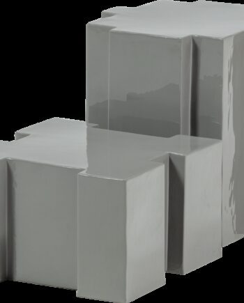 Sideborde Woood Collection Sæt Af   Puslespilsdesign Grå Metal Højglans H45xb41xd41 Cm