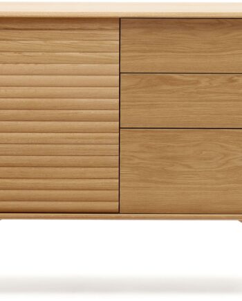 Skænk Kave Home Lenon   Massiv Eg   Eg Finér Natur Moderne Nordisk Design Med   Låge Og   Skuffer
