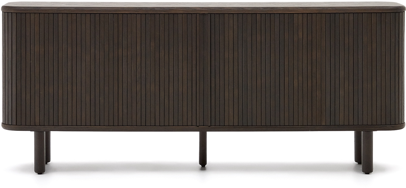 Skænk Kave Home Mailen 180x40x75 Cm Sort   Rustik Kolonial Med Trælameller Og Anti-tilt