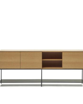 Skænk Kave Home Vedrana Sideboard   Egetræsfinér Og Stål Med Mat Antracit Ben 195x40x80 Cm