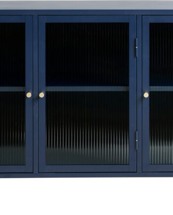 Skænk Nordique Design Bronco H85x132x40 Cm Stålblå Med Rillet Glas Og Gyldne Håndtag