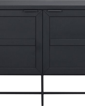 Skænk Rowico Everett Fsc-certificeret   Sort Lakeret Massivt Egetræ Med Børstet Ståloverflade Og Slanke Metalben 160x41x75 Cm