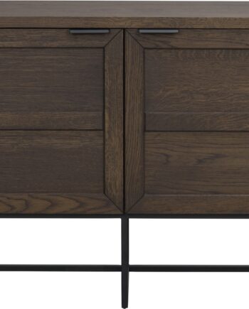 Skænk Rowico Everett Opbevaringsskænk   Massivt Egetræ Med Børstede Lameller Og Sort Metalramme  Fsc 100  75ã 160ã 41 Cm