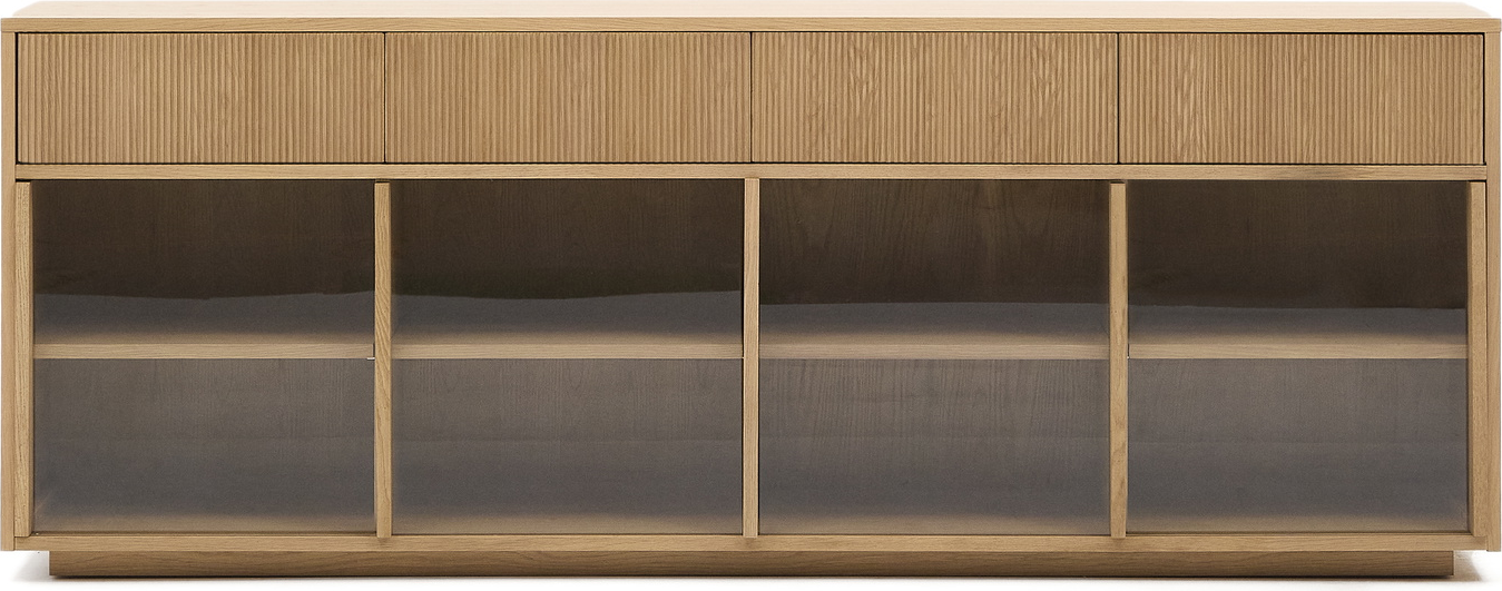 Skænk Sideboard Kave Home Helvine Fsc-certificeret Egfinér Hærdet Glas 200x40x80 Cm Bæredygtig Opbevaring