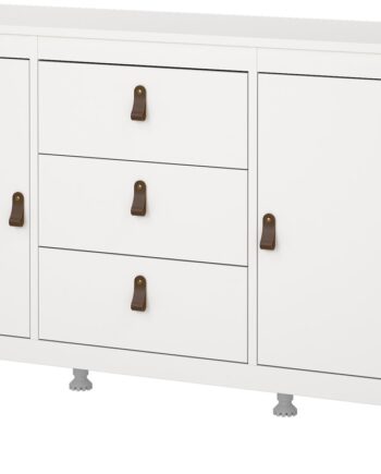 Skænk Sideboard Vesterholm Lunor    Låger   Skuffer  Hvid  Med Lædergreb  Fsc-træ  Vægmonteret  B151ã D38ã H80 Cm