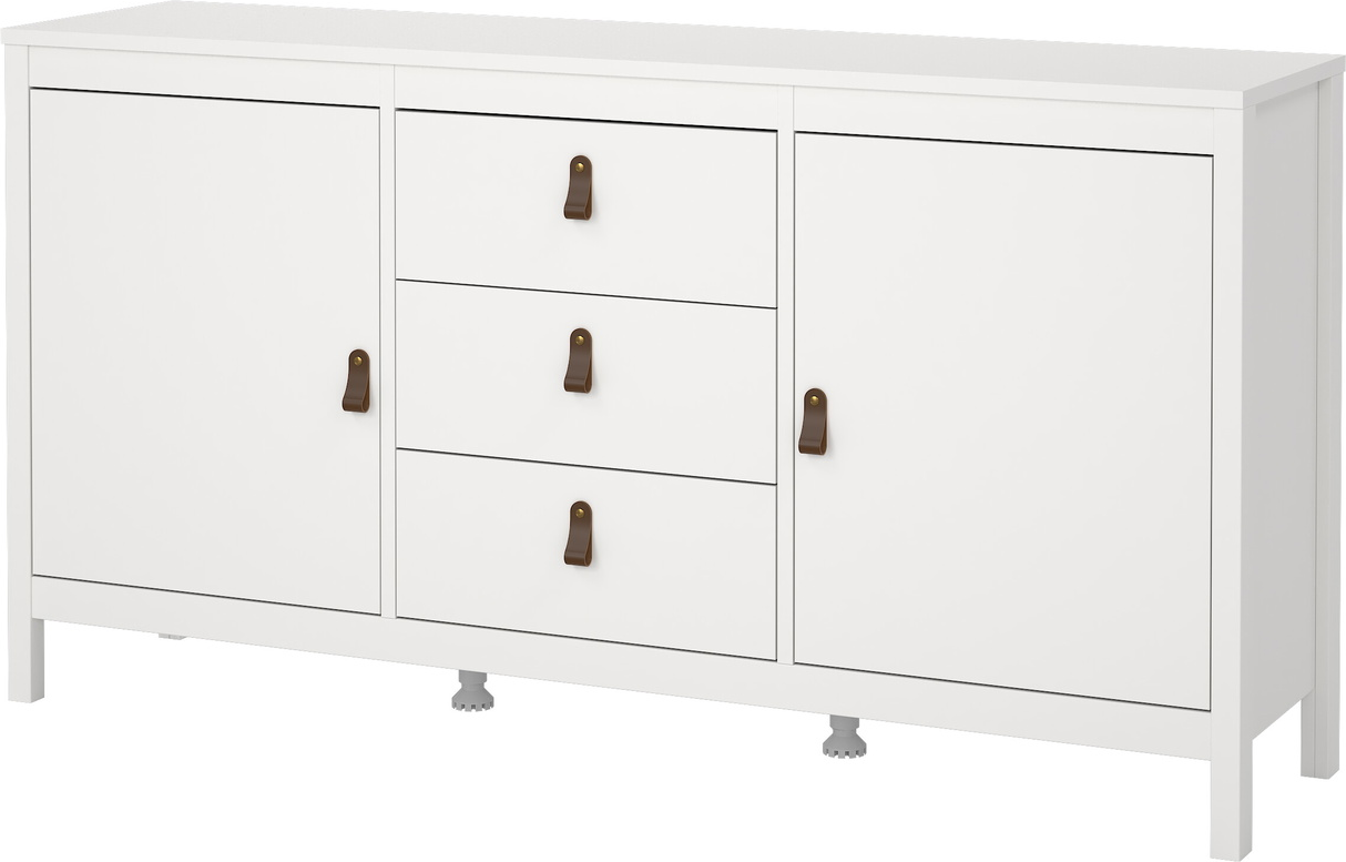 Skænk Sideboard Vesterholm Lunor Låger Skuffer Hvid Med Lædergreb Fsc-træ Vægmonteret B151ã D38ã H80 Cm