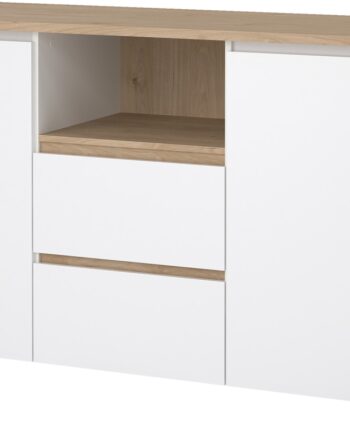 Skænk Sideboard Vesterholm Next  Jackson Hickory Hvid Højglans     Døre    Skuffer  åbent Rum  Fsc  H83 8xb148 6xd48   Cm
