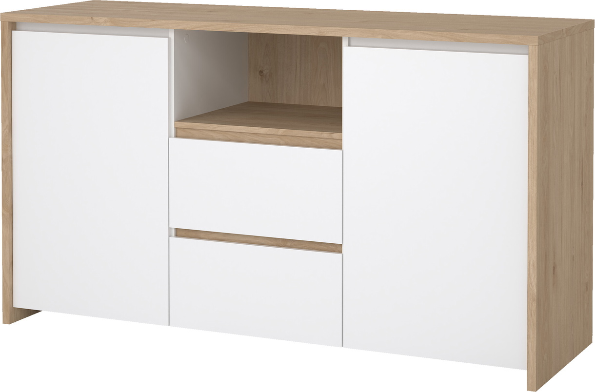 Skænk Sideboard Vesterholm Next Jackson Hickory Hvid Højglans Døre Skuffer åbent Rum Fsc H83 8xb148 6xd48 Cm