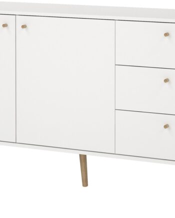 Skænk Vesterholm Bodo  Hvid Folie    Døre    Skuffer  Justerbare Hylder  Massivt Træhåndtag  B147   D39   H82 Cm