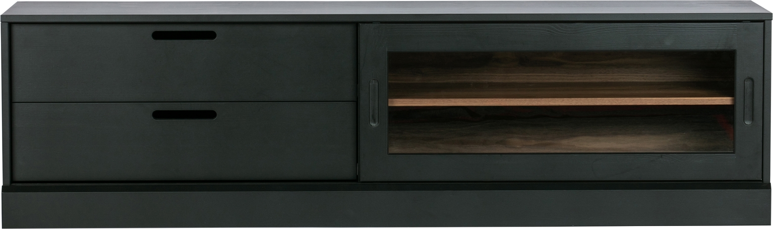 Skænk Woood Exclusive James Tv-bord   Fyrretræ Mat Sort Natur 180x42x50 Cm     Skuffer     Rum Med Glaslåge