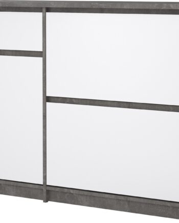 Skoskab Vesterholm Naia Oxid Beton Hvid Højglans H93ã B109ã D31 Cm    Udslagslåger  Plads Til 12 Par