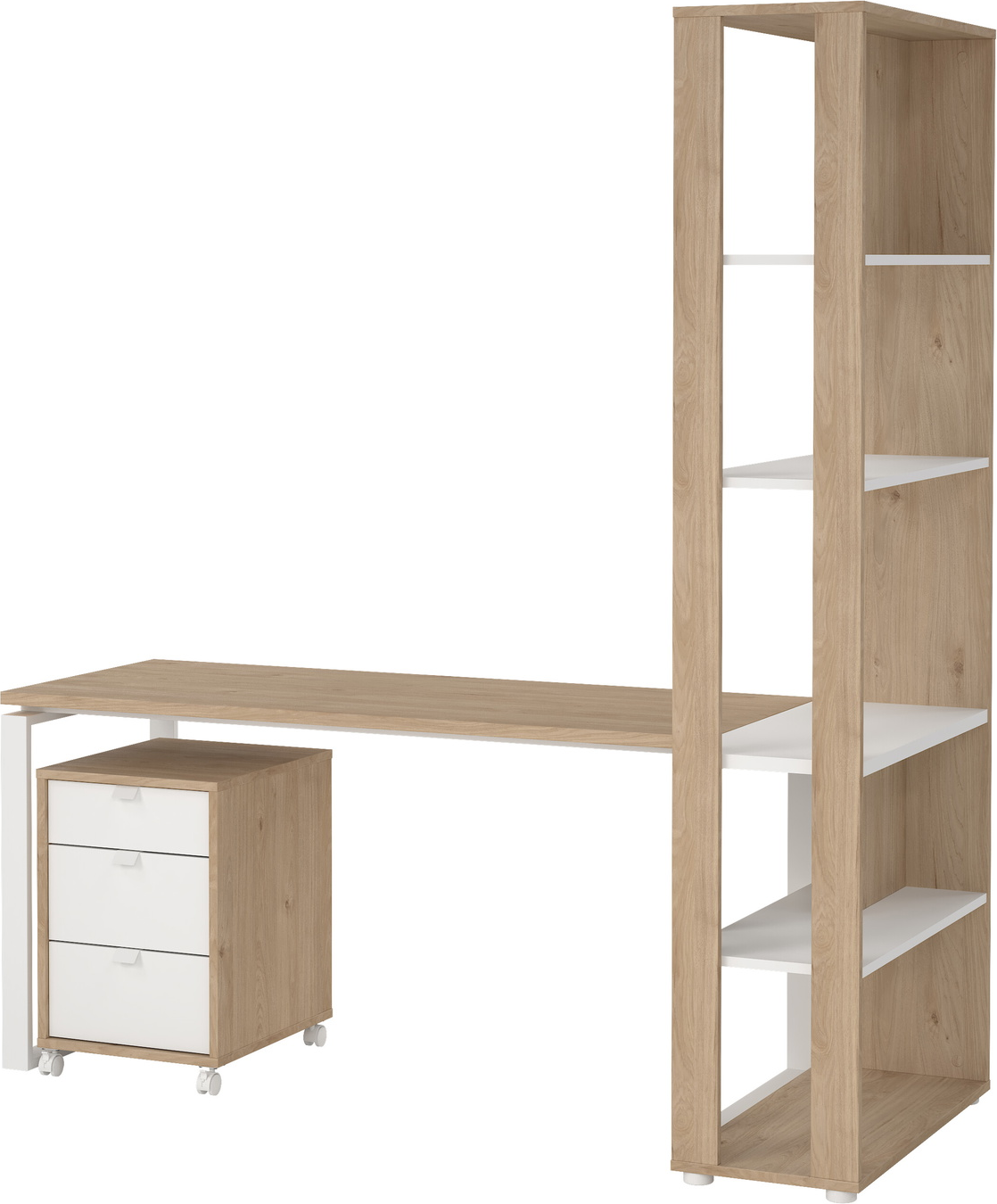 Skrivebord Vesterholm Formé Med Mobilt Skab Og Bogreol H205 B184 D80 Cm Hvid Jackson Hickory Spånplade