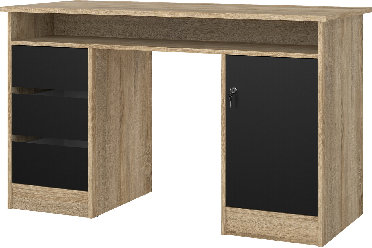 Skrivebord Vesterholm Function Plus Egestruktur Sorte Fronter Skuffer Foliebeklædt Bordplade 126x55x75 Cm Fsc