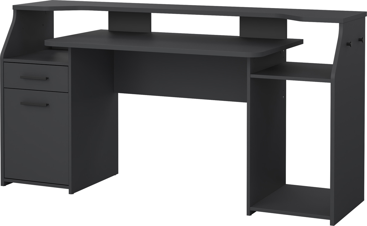Skrivebord Vesterholm Function Plus Matgrå Foliefinish 171x62 Cm Hævet Skærmhylde Skuffe Låge