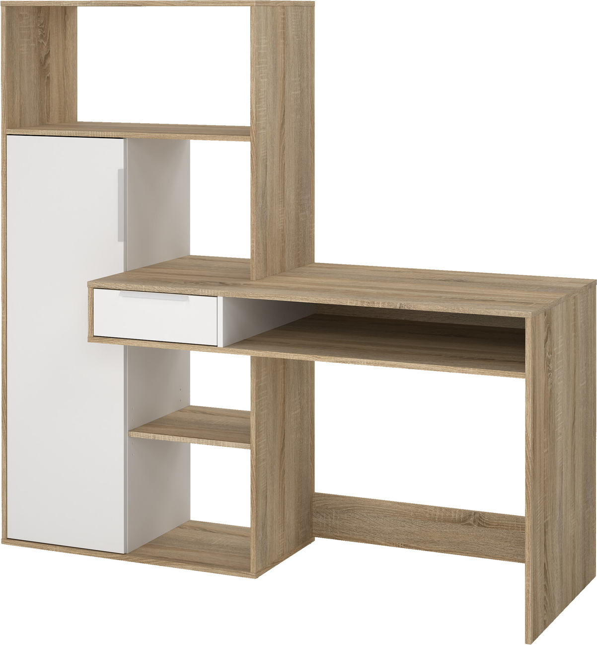 Skrivebord Vesterholm Function Plus Vægmonteret Natur Hvid H155 B163 D60 Cm Med Skuffe Hylder Fsc