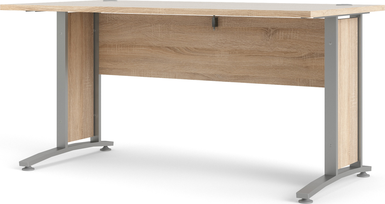 Skrivebord Vesterholm Prima 150x80 Cm Egestruktur Natur Grå Med Sølvgråt Stel Spånplade Med Folie