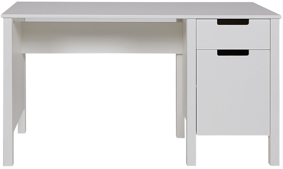 Skrivebord Woood Jade   Massivt Fyrretræ Hvidt 135x58x75 Cm Med Skuffe Og Skab
