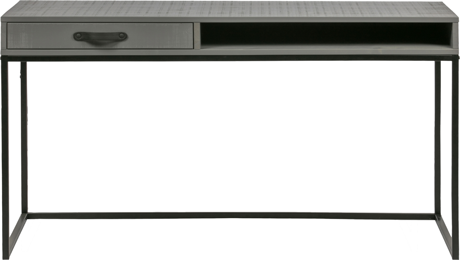 Skrivebord Woood Morris Af Massivt Gråt Fyrretræ Med Rustik Finish Og Sort Metalramme  130x58x75 Cm