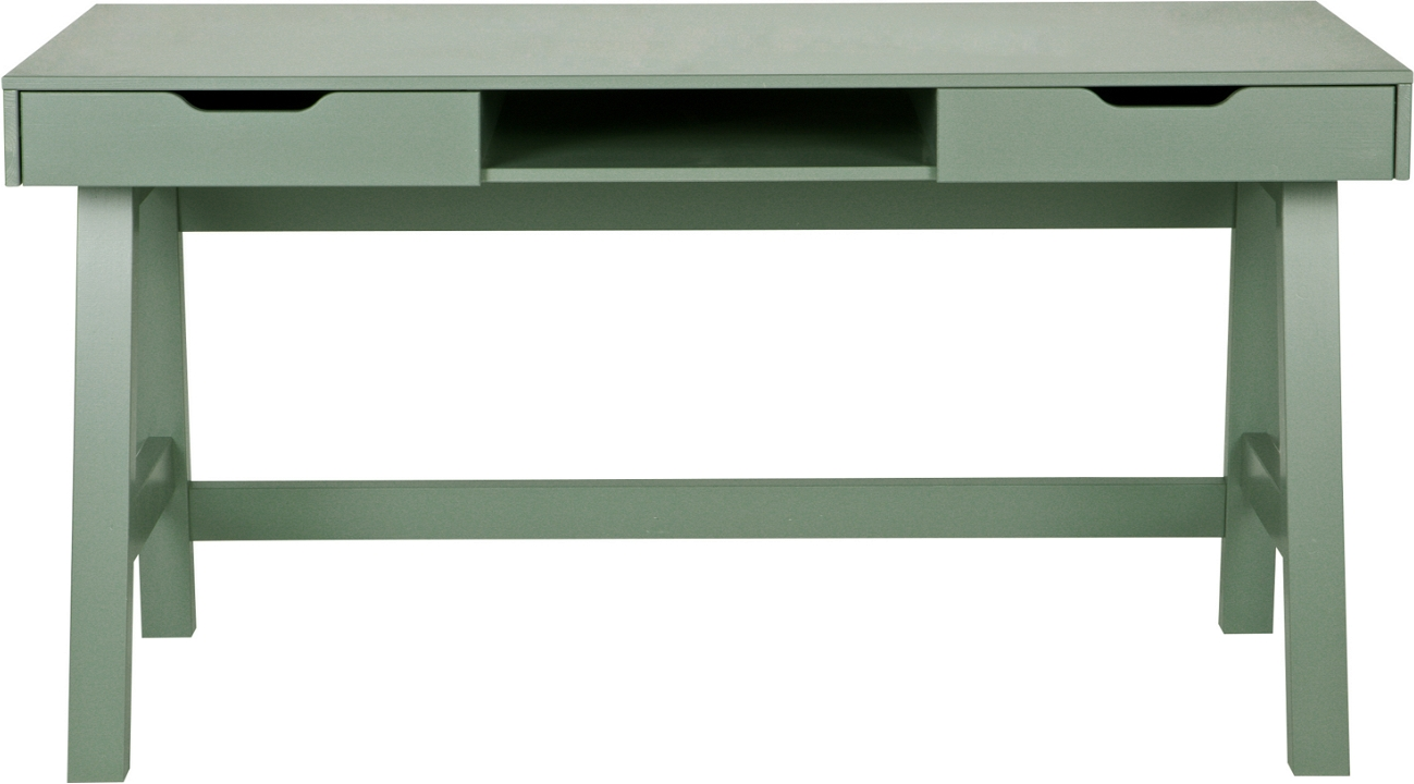 Skrivebord Woood Nikki  Massivt Fyrretræ Jadegrøn  L140ã D62ã H75 Cm    Skuffer   åben Hylde
