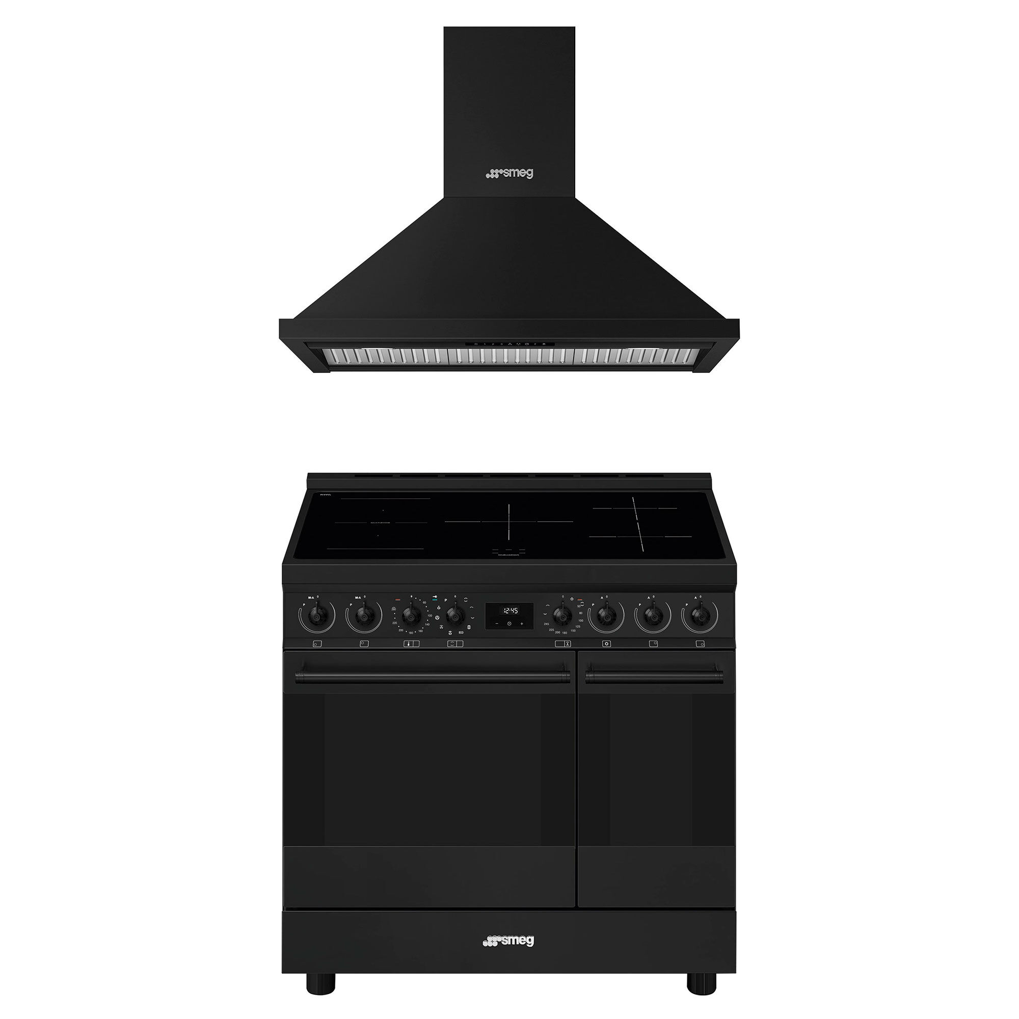 Smeg Classic Induktionskomfur Med Emhætte 90 Cm Mat Sort