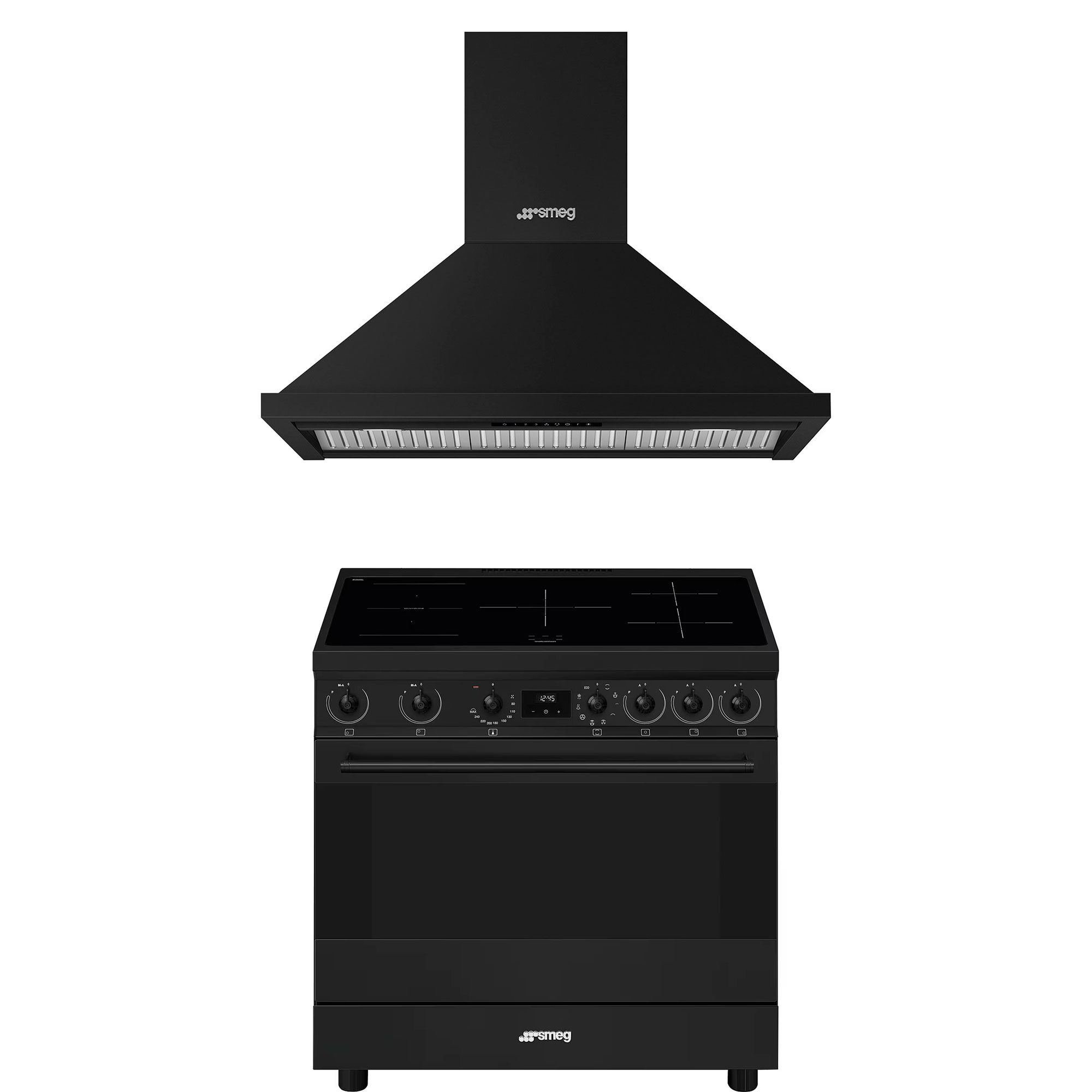 Smeg Classic Induktionskomfur Med Emhætte 90 Cm Mat Sort
