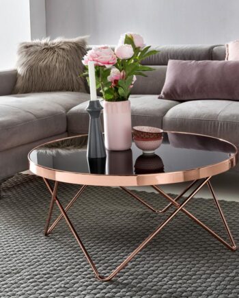 Sofabord   Metal Og Glasplade  Glam-stil  Kobberfarvet Og Sort