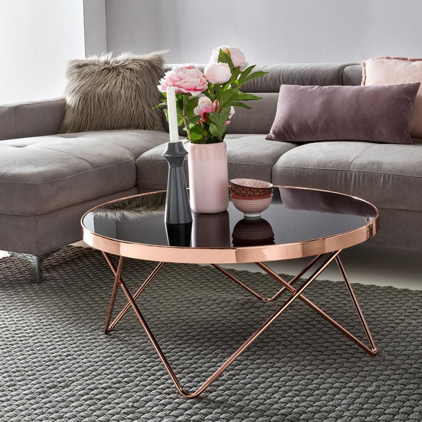 Sofabord Metal Og Glasplade Glam-stil Kobberfarvet Og Sort