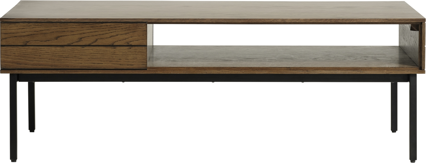 Sofabord Nordique Design Modica Røgede Egetræ Sorte Metalben Push-open Skuffer 120ã 62 Cm