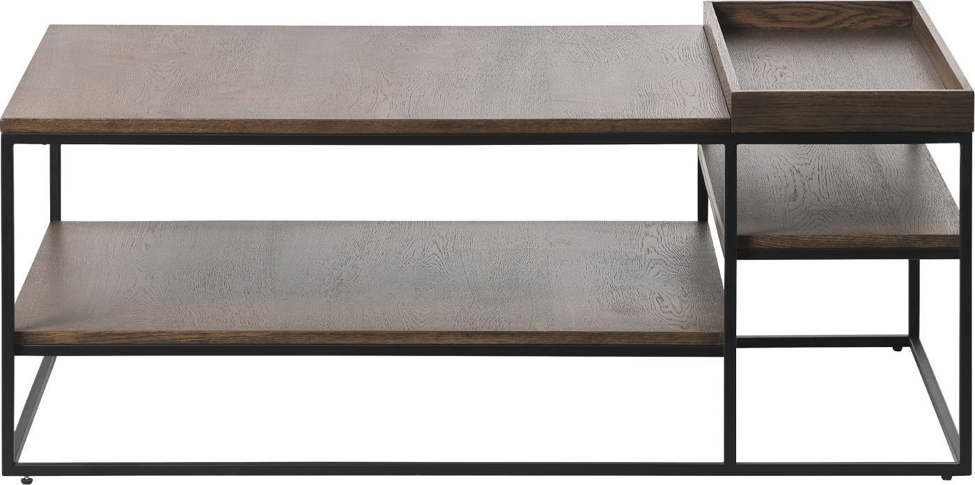 Sofabord Nordique Design Rivoli Kaffebord Røget Egetræ Og Metal Med Hylde H45x70x120 Cm