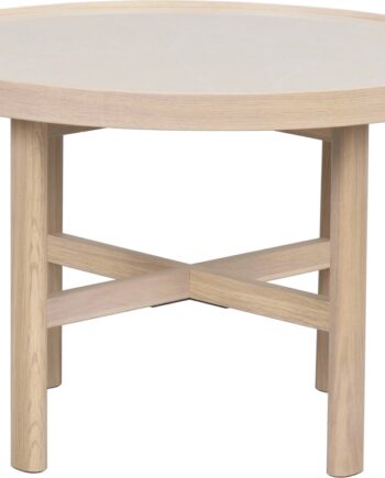 Sofabord Rowico Marsden ø60 Cm Beige Keramisk Sten Og Hvidvasket Egetræ