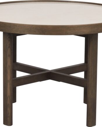 Sofabord Rowico Marsden ø60   H40 Cm   Bordplade   Beigefarvet Keramisk Sten Og Stel   Massivt Egetræ