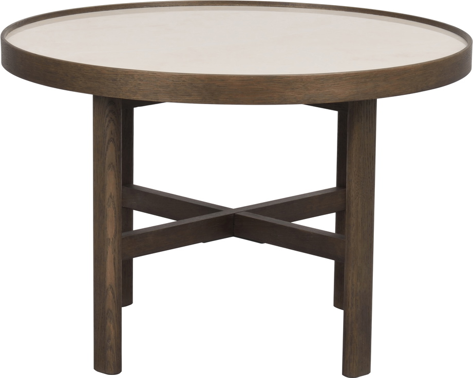 Sofabord Rowico Marsden ø60   H40 Cm   Bordplade   Beigefarvet Keramisk Sten Og Stel   Massivt Egetræ