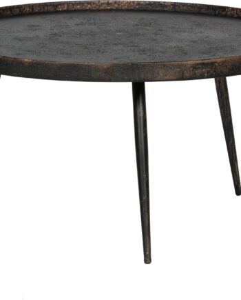 Sofabord Woood Bounds Rund ø76 Cm Antik Guldfinish  Krydsfiner Med Zinkmetal Og Metalben  Hævet Kant