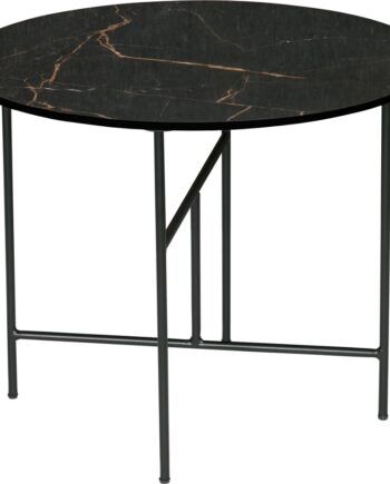 Sofabord Woood Exclusive Vida  Sort Porcelæn Marmorlook Med Foldbar Metalbase ø60   H48 Cm