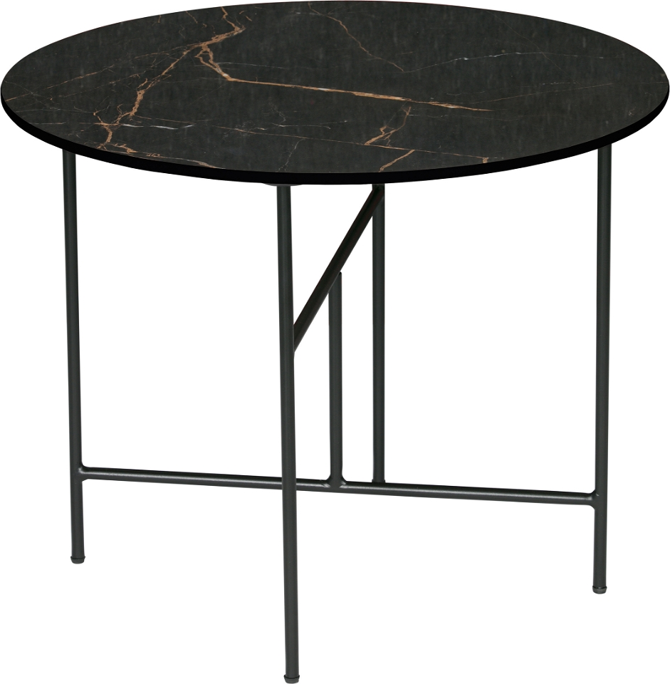 Sofabord Woood Exclusive Vida Sort Porcelæn Marmorlook Med Foldbar Metalbase ø60 H48 Cm
