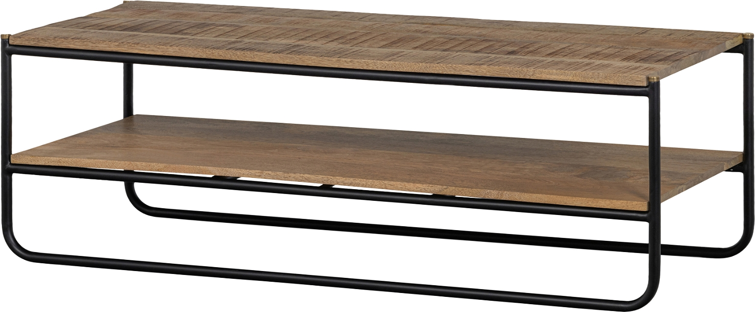 Sofabord Woood Rikkie Natur   Mangotræ Og Sort Metal L120xd51xh40 Cm   Rustik Industrielt Loungebord