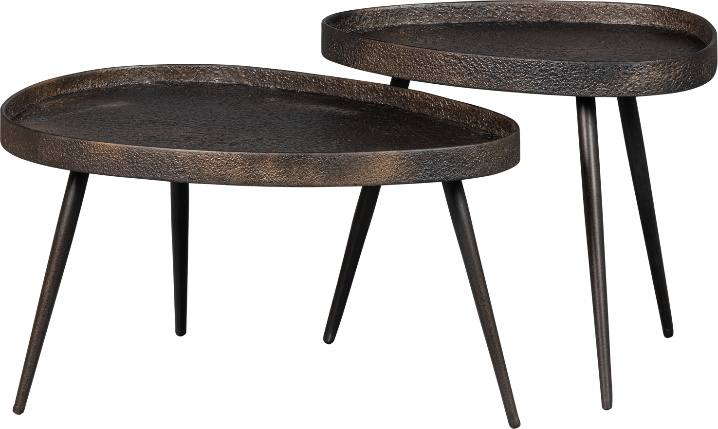 Sofaborde Sæt Af Woood Collection Antik Bronzefinish Zinkbelagt Bordplade Metal Krydsfiner Slanke Metalben Sideborde