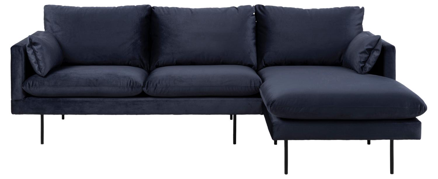 Sofakoncept Cozy   Pers  Sofa     Højre Chaiselong Og   Puder Mørkeblå Stof Og Sort Metal